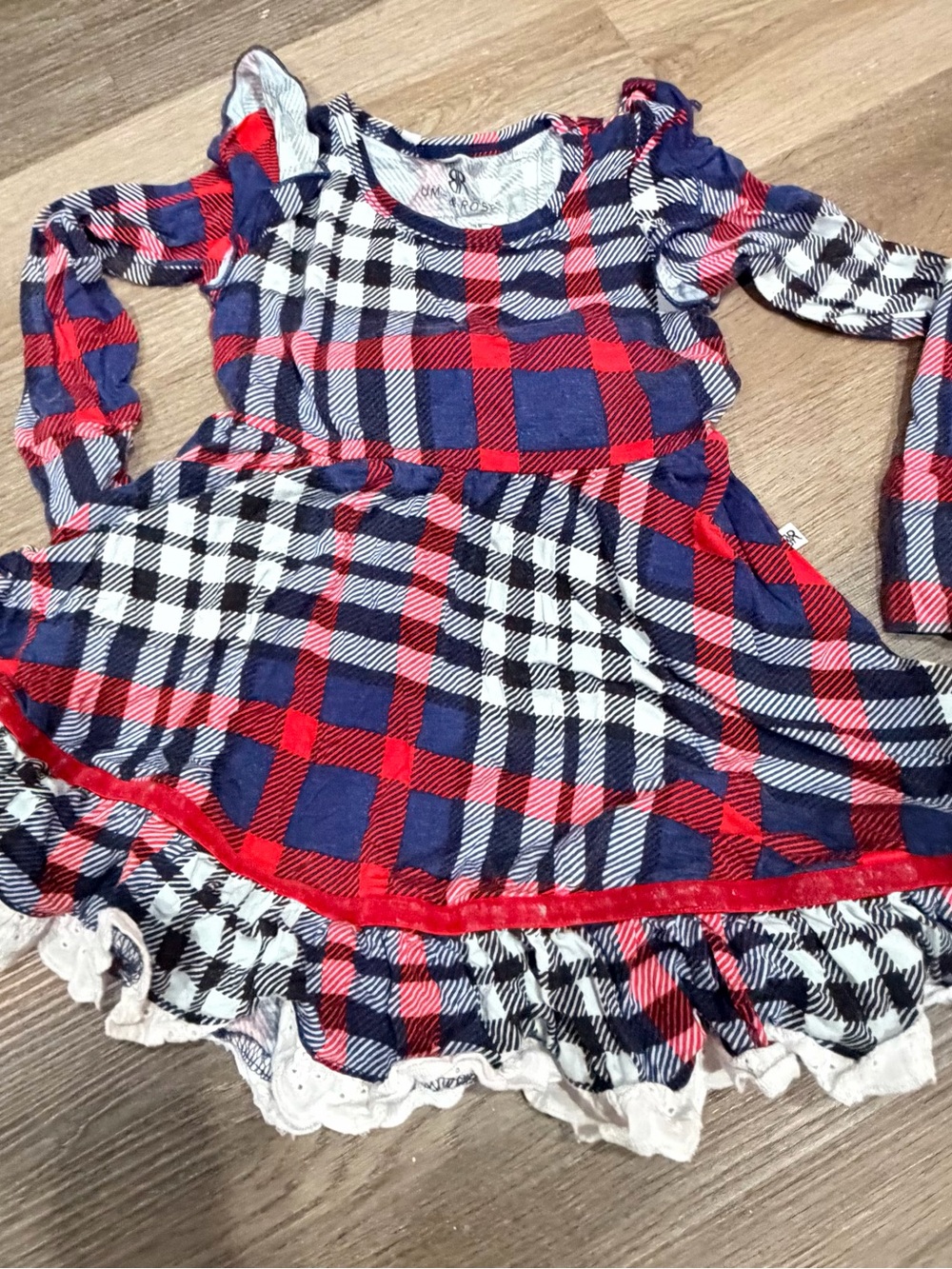 Bums & Roses Girls Navy & Red Plaid Long-Sleeve Dress